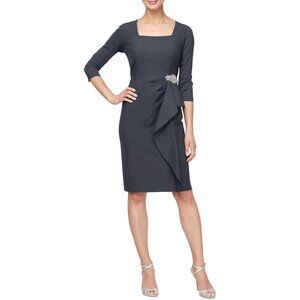 Alex Evenings Scuba Sheath Light Compression Dress 3/4 Sleeve Size 8 Charcoal